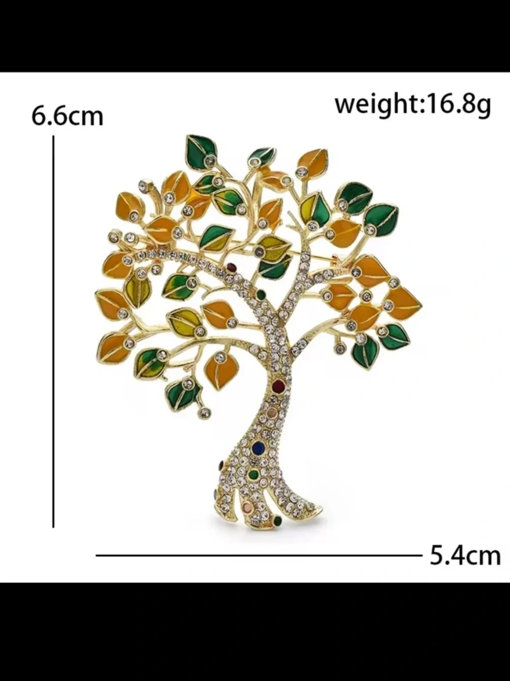 Vintage Style Tree  Gold Tone Crystal Rhinestone Colorful Leaf Pin Brooch